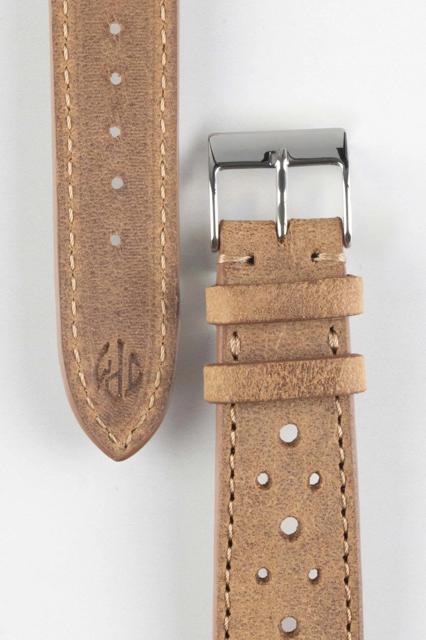 JPM Italian Vintage Leather Racing Watch Strap in PEANUT