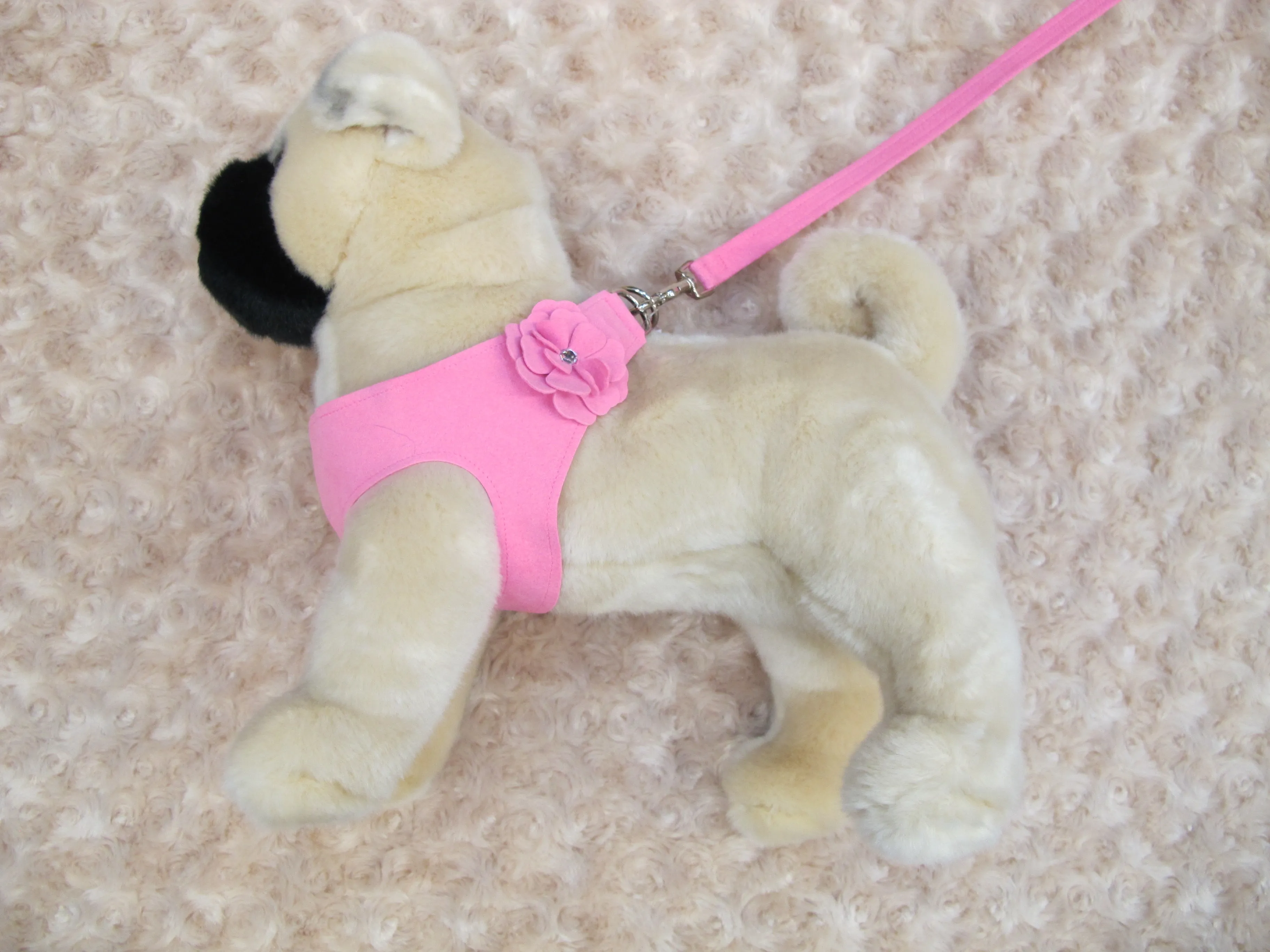 Pink Microsuede Step-In Harness Flower